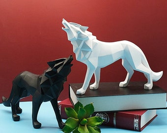 Geometric Wolf Statue available in Red, Black, Gold, White color