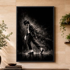 Michael Jackson Silhouette Black & White Wall Art, Iconic Dance Performer Wall Decor, Monochrome Stage Portrait Canvas