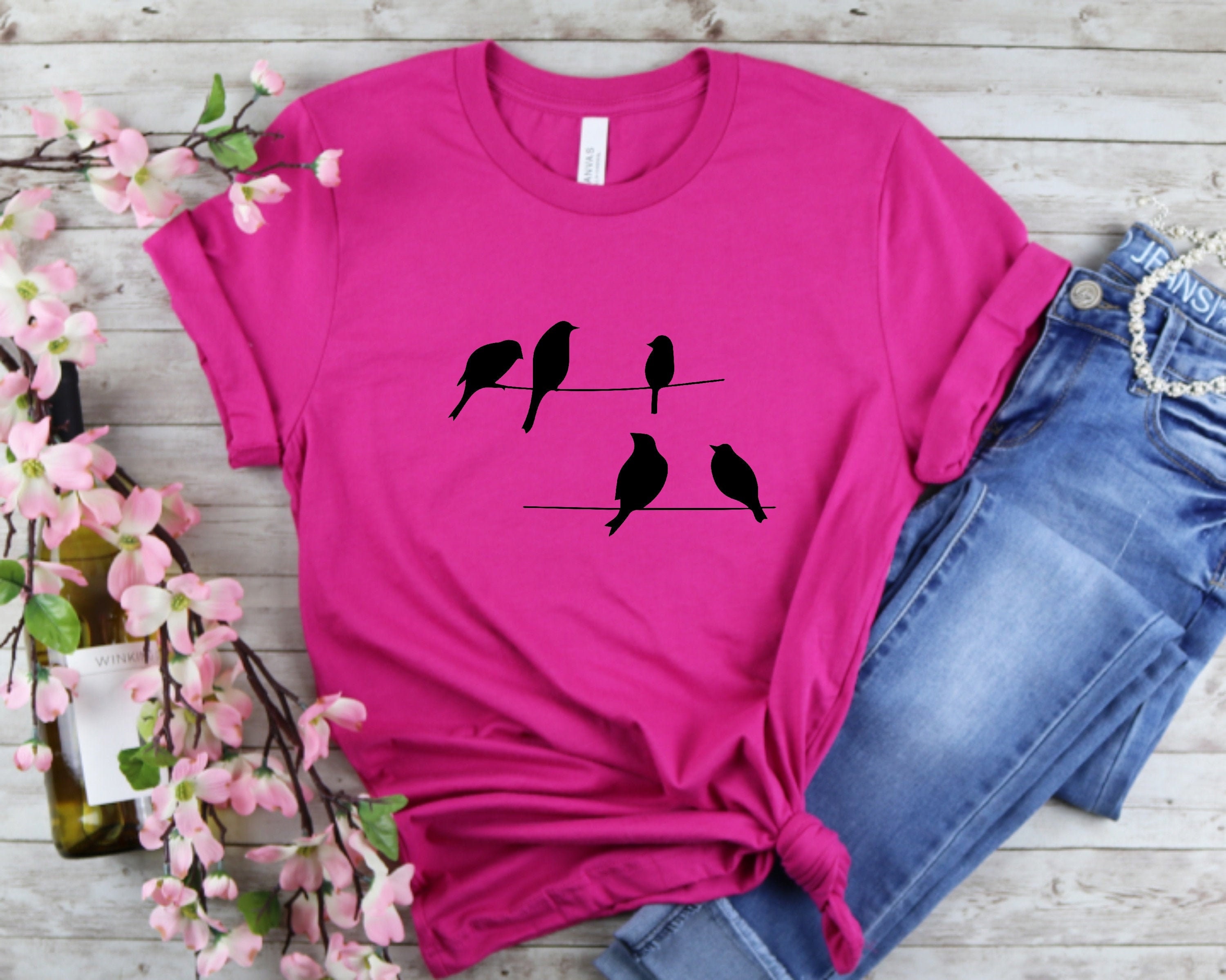 Birds tshirt Birds on a wire Graphic womens shirt Graphic Etsy