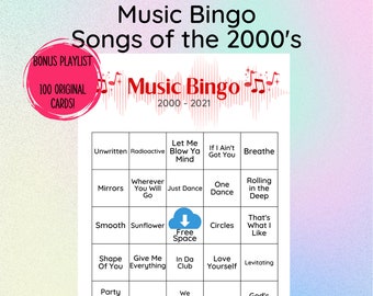 Jogo de Bingo Musical, Músicas dos Anos 2000, 100 Cartelas de Bingo (Download Digital)