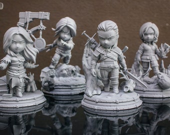 The Witcher Chibi Figures - Fan Art  - UNPAINTED - Adorable Warrior Witch - Design by Nom Nom Studios Patreon