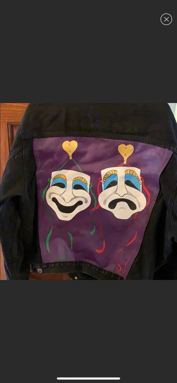 comedy and tragedy painted denim jacket