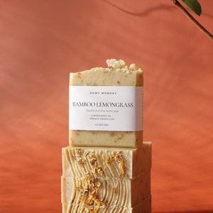 Bamboo Lemongrass Bar Soap Cold Process Lemongrass Essential Oil French Green Clay | Vegan Skincare for Dry Skin / Handmade Artisan Gift