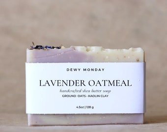 Lavender Oatmeal Bar Soap Soothing Calming with Oats and Essential Oil | Cold Process Soap | Vegan Skincare Dry Skin / Handmade Artisan Gift