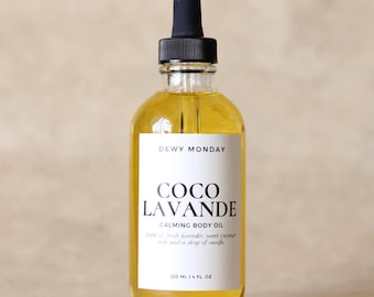Coco Lavande Lavender Body Oil - Huile de bain après douche à l'huile de jojoba - Soins de la peau nourrissants parfumés à la lavande et à la noix de coco - À base de plantes