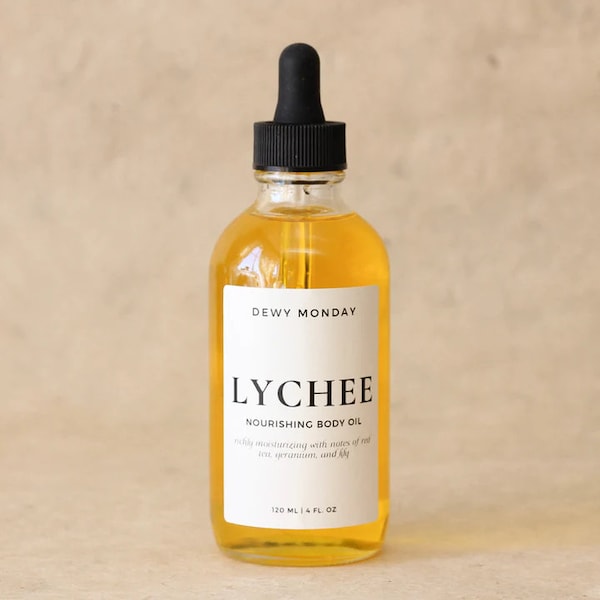 Lychee Body Oil After Shower Bath Oil - Body Oil - Massage Oil - Scented Tropical Lychee Coconut - Nourishing Skincare - Plant-Based