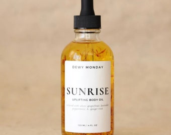 Sunrise Body Oil - Energieke, opbeurende, hydraterende douchebadolie - Alle natuurlijke essentiële oliën - Voedende huidverzorging - Plantaardig