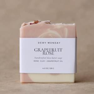 Grapefruit Rose Soap / Rose Clay / Organic Bar Soap Cold Process Essential Oil Skincare for Dry Skin / Handmade Artisan Gift