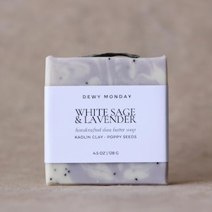 Weißer Salbei und Lavendel / Ätherische Ölseife / Handgefertigte Bio-Seife Kaltverfahren / Pflege für trockene Haut / Handgemachtes Geschenk