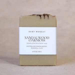 Sandalwood Oakmoss | Scented Handmade Bar Soap | Creamy Moisturizing Clay Soap Vegan Soap | Self Care Gift for Men | Holiday Gift for Him
