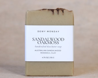 Sandalwood Oakmoss | Scented Handmade Bar Soap | Creamy Moisturizing Clay Soap Vegan Soap | Self Care Gift for Men | Holiday Gift for Him