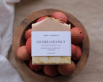 Lychee Coconut Milk Soap | Asian Inspired Scent Cold Process Bar Soap with Honey Coconut Milk Clay | Creamy and Moisturizing Bar Soap