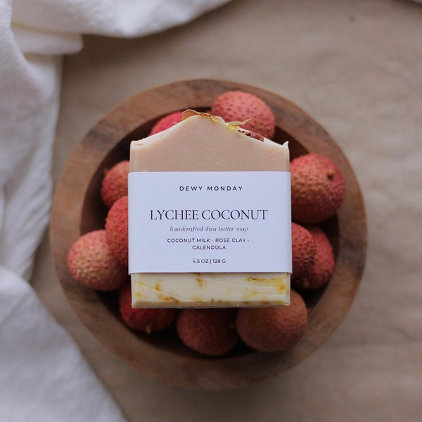 Lychee Coconut Milk Soap | Asian Inspired Scent Cold Process Bar Soap with Honey Coconut Milk Clay | Creamy and Moisturizing Bar Soap