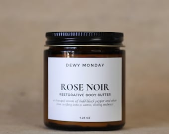 Rose Noir Body Butter | Luxurious Body Cream Plant-Based Moisturizer | Rose Musk Scented | Handmade Skincare