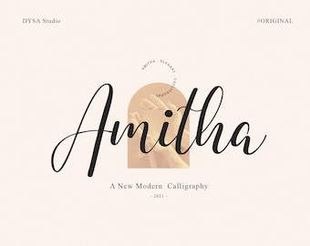 Amitha - Calligraphy Font, Modern Calligraphy, Heart Fonts, Wedding Font, Invitation Font, Script Font, Digital Download, Cricut Font