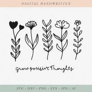 Bouquet svg bundle | flowers svg png hand drawn | floral svg | wildflowers svg | minimalist bouquet svg | botanical svg | field plants svg