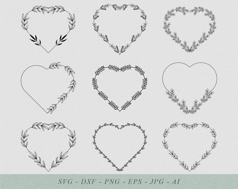 Floral Wreath Svg, Flower Heart Svg, Laurel Svg Cut File, Leaves Frame ...
