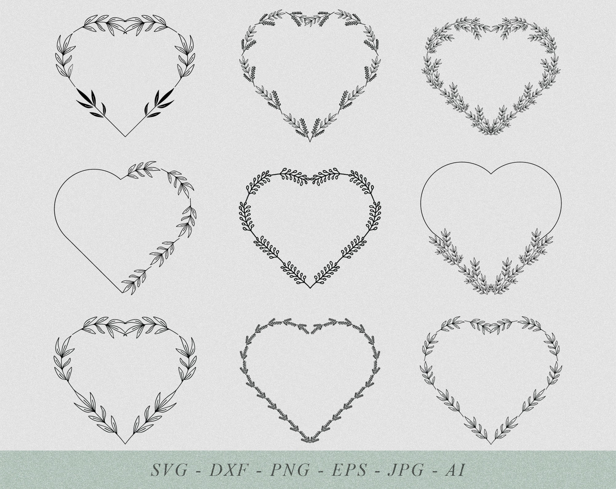 Floral Wreath Svg, Flower Heart Svg, Laurel Svg Cut File, Leaves Frame ...