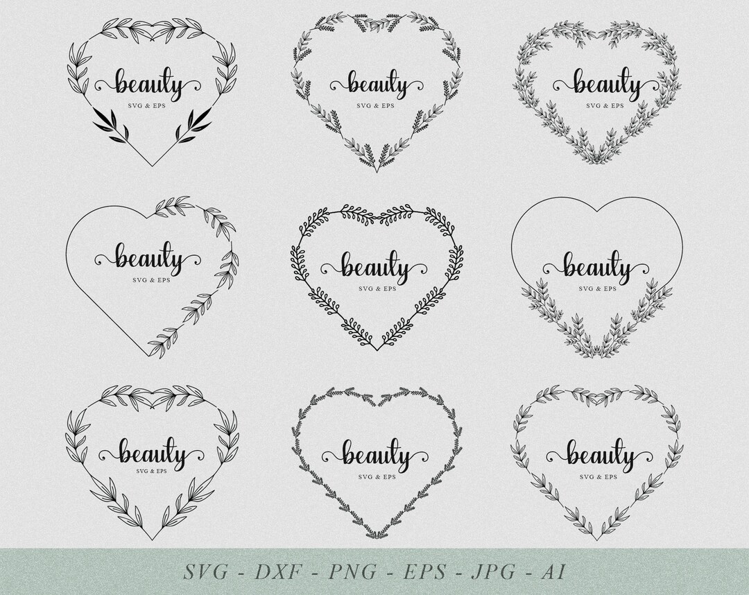 Floral Wreath Svg, Flower Heart Svg, Laurel Svg Cut File, Leaves Frame ...