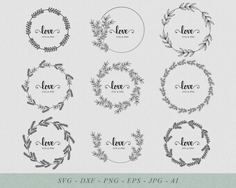 Handgetekende krans svg bundel | svg- en png-bestanden voor Cricut | svg bundel krans | svg bloemen | svg krans gesneden bestanden | svg met bloemen