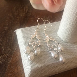 Bridal Chandelier Earrings: Silver & Faux Pearl Dangle Earrings