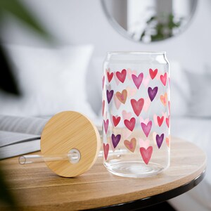 Heart Sipper Glass, Cute Glass Cup for Drinks, Heart Design, Unique Sipper Cup, Pretty Glass Tumbler, Made in USA Cup, Heart Glass Tumbler