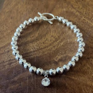 Handmade Hematite Beaded Bracelet with Swarovski Charm - Swarovski Charm Gemstone Bracelet - Hematite Beaded Bracelet -Handmade Gift for Her