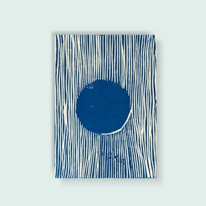 Linoldruck Postkarte | Sonne Sonnenfinsternis | handbedruckt, blau