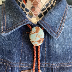 Copper Turquoise Regalite Bolo Tie - Western Woven Necktie Necklace Cowboy Cowgirl Style Wedding party