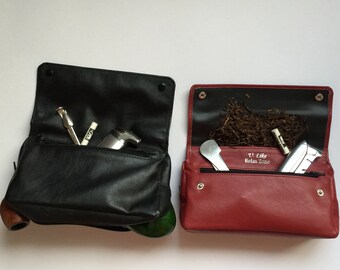 Bolsa para pipa de tabaco, estuche para 2 pipas y accesorios como encendedor, prensador de pipa, filtros y rejillas.