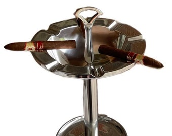 Aluminum Tallest Ashtray with 40” Stand for 8 Cigars, Deep Bowl + Accessory Tray