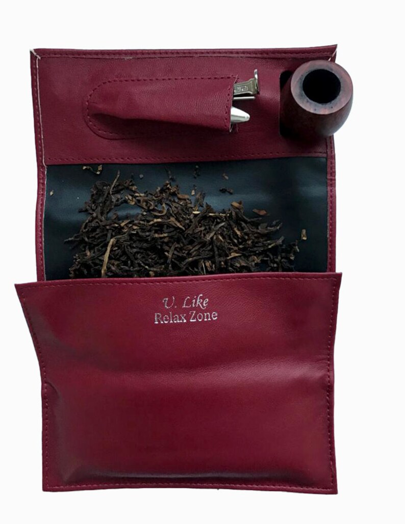 Bolsa enrollable para pipa de fumar, estuche para guardar tabaco de pipa, estuche humectante para tabaco y accesorios como apisonador de pipa, limpiadores de pipa Rojo