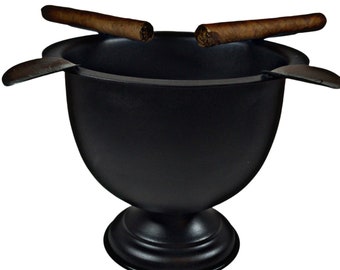 Cigar Ashtray In Iron Metal Tall Deep Bowl Box Pressed Wind Resistant Ashtray With 4 Stirrups.