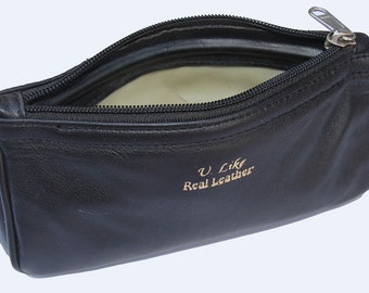 Combinaison étui/pochette en cuir véritable pour ranger des accessoires pour pipes et tabac en noir