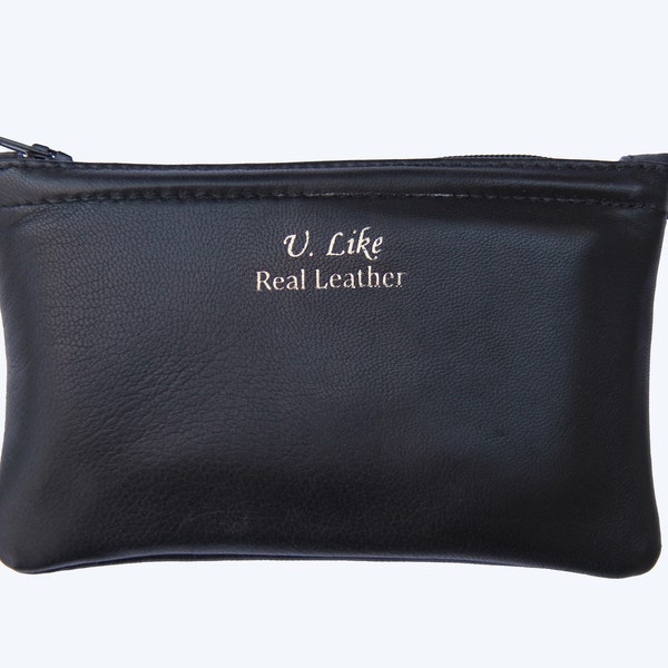 Soft Zipper Pouch - Case - Bag in Real Leather for Tobacco