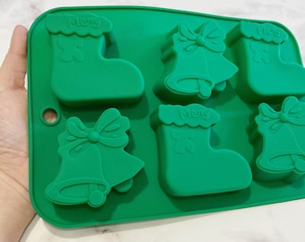 2"x2.5"x1" /6 Cavities Christmas socks and bell Silicone Mold/ Christmas Silicone Soap Mold/ Socks Soap Mold/ Christmas Mold/ Bell Mold