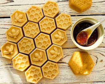 1.7"x1.5"x0.75" /19 Cavities Bee Honeycomb Silicone Mold/ Honeycomb Silicone Soap Mold/ Bee Soap Mold/ Honeycomb Candle Mold/Hexagon Mold