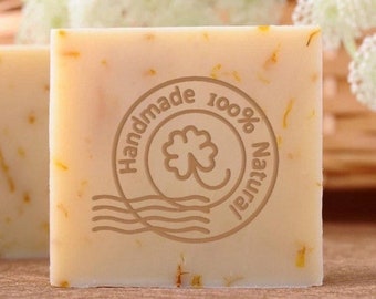 S010/ Feuilles avec texte « Fait main 100% naturel » /Soap Stamp/ Handmade Cookie Stamp/ Resin Stamp