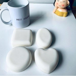 2.7&quot;x2.7&quot;x1.5 /4 Cavities Rounded Edge Bar Silicone Mold/ Circle Silicone Soap Mold/ Oval Soap Mold/ Square Mold/ Heart Mold