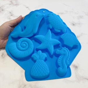 3"x3.5"x0.75" /7 Cavities Seashell Silicone Mold/ Fish Silicone Soap Mold/ Seahorse Soap Mold/ dolphin Mold/ Star Mold / Ocean Mold