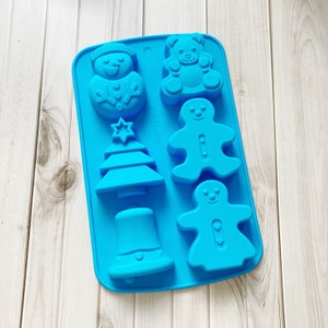 2.75"x3.4"x1" /6 Cavities Christmas tree and bell Silicone Mold/ Christmas Silicone Soap Mold/ snowman Soap Mold/ Gingerman Mold/ Bear Mold