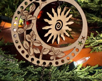 Sun and Moon Thyme Ornament - Vintage, Unique, Holiday Decorations, Cottage Core, Pagan Yule, Witchy Christmas, Folk Art