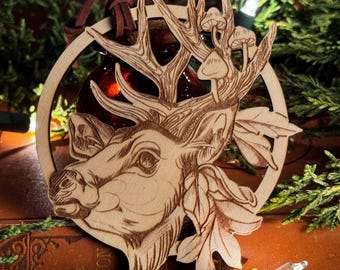 Stag Deer Ornament - Vintage, Unique, Holiday Decorations, Cottage Core, Pagan Yule, Witchy Christmas, Folk Art
