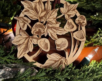 Mushroom and English Ivy Ornament – Vintage, Unique, Holiday Decorations, Cottage Core, Pagan Yule, Witchy Christmas, Folk Art