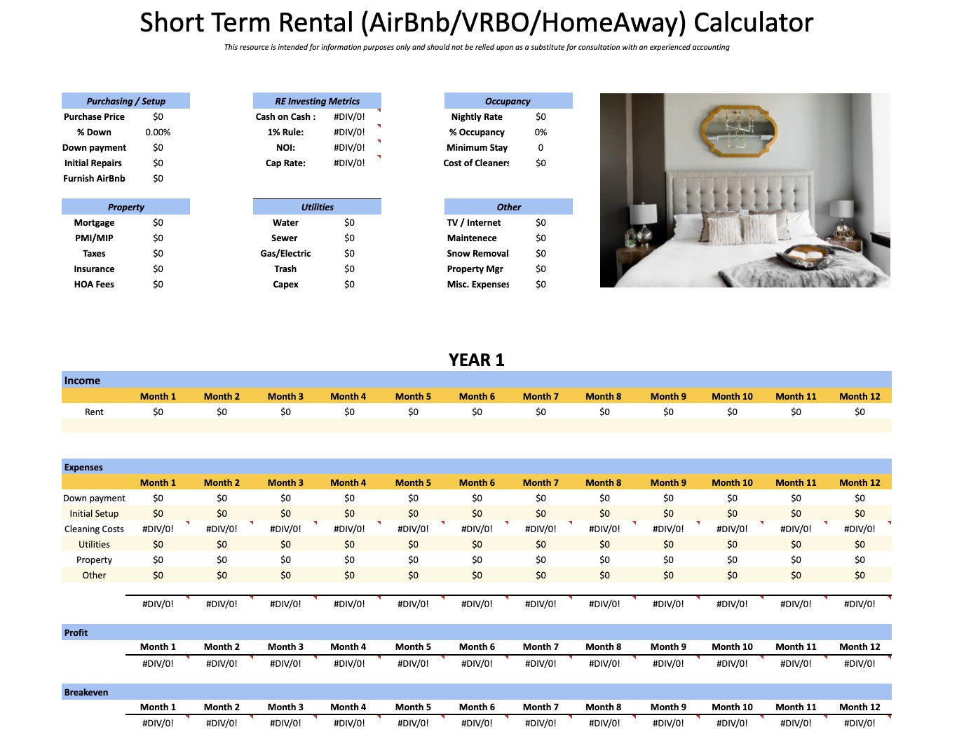 Airbnb Calculator Single Property Short Term Rental Etsy