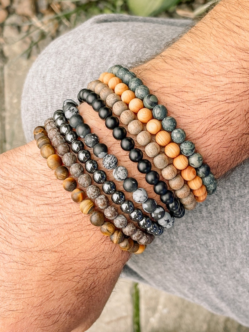 MENS COLLECTION Wooden Bracelets Gemstones Natural Etsy