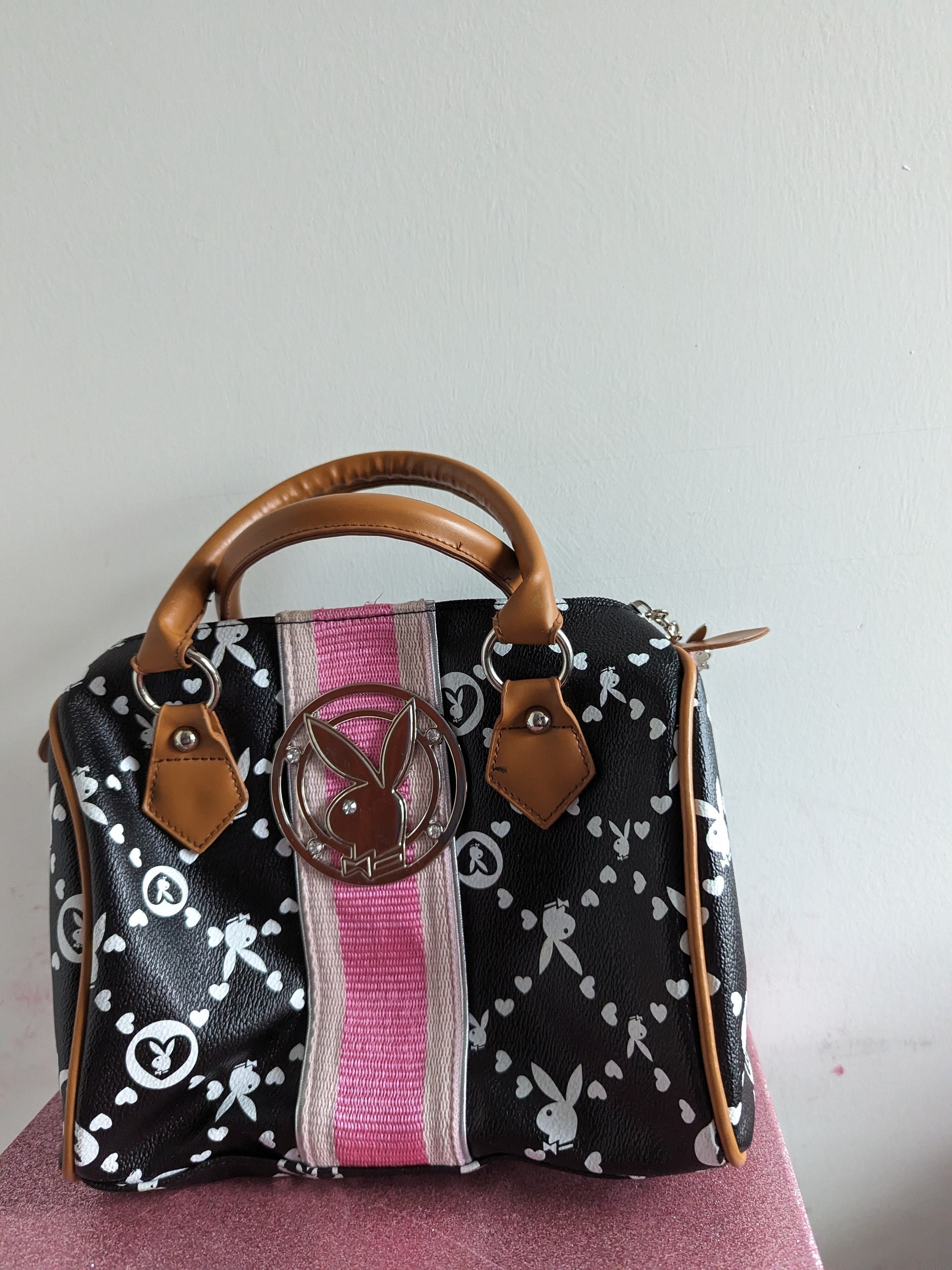 Playboy Original Black Handbag Purse Bag Monogram Etsy