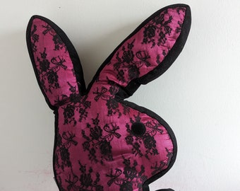Playboy Hot Pink and black Lace Original Bunny Shaped Pillow