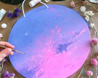 Divine Dreamscape Original Gouache Painting // Dreamy Wall Art // Cosmic Creation // Dreamy Painting // Moon Art // Pink Sky Painting //