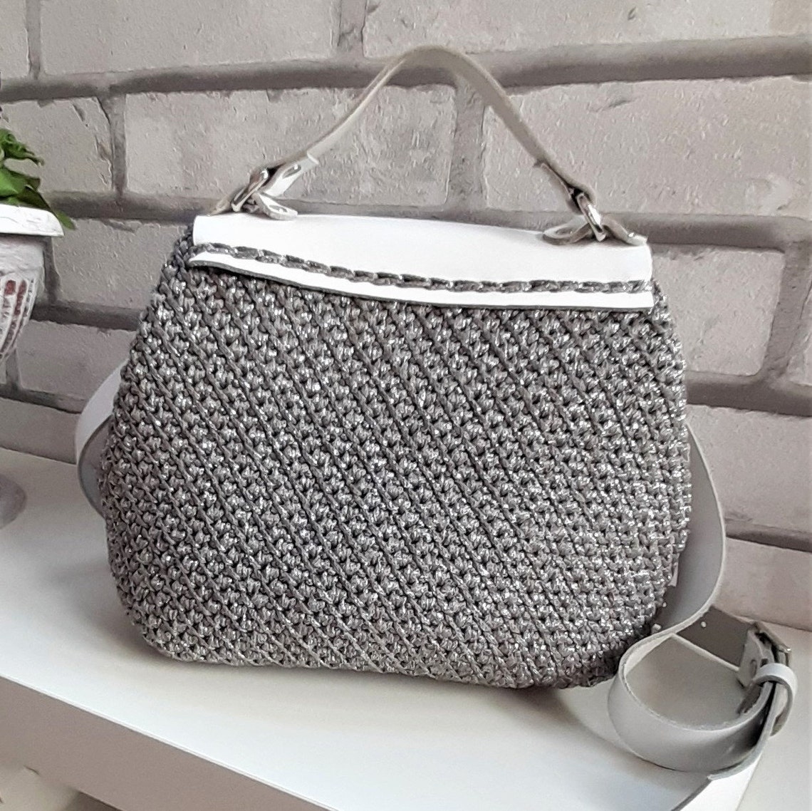 Evening silver crossbody bag Crochet shoulder bag light and Etsy